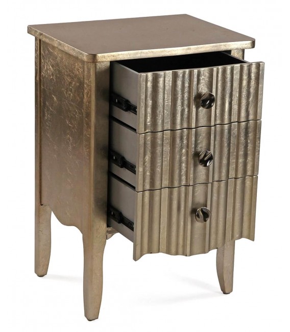 Mesita de noche art decó en pan de oro con 3 cajones acanalados.1