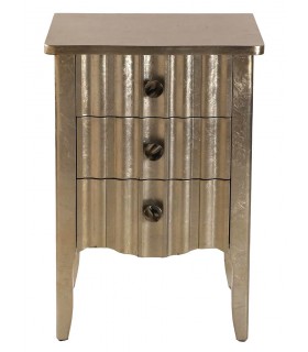 Mesita de noche art decó en pan de oro con 3 cajones acanalados.