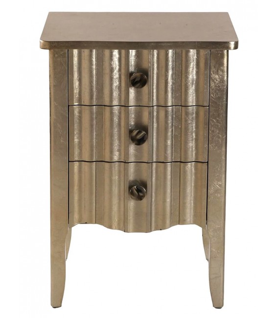 Mesita de noche art decó en pan de oro con 3 cajones acanalados.