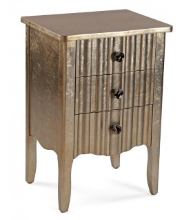 Mesita de noche art decó en pan de oro con 3 cajones acanalados. Mdmhogar