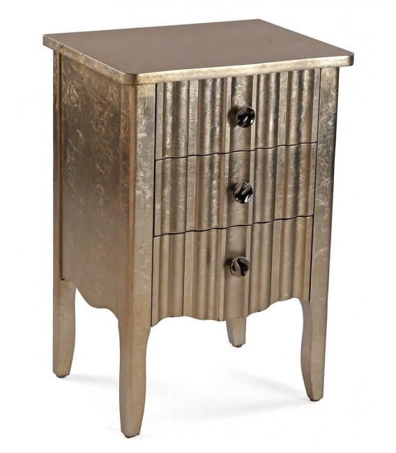 Mesita de noche art decó en pan de oro con 3 cajones acanalados. Mdmhogar