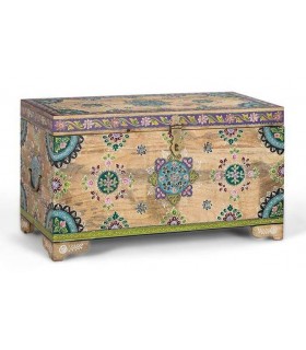 Baúl étnico de madera maciza pintado a mano con vivos colores. Mdmhogar