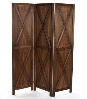 Biombo rústico de 3 hojas en madera teñida de color nogal. mdmhogar