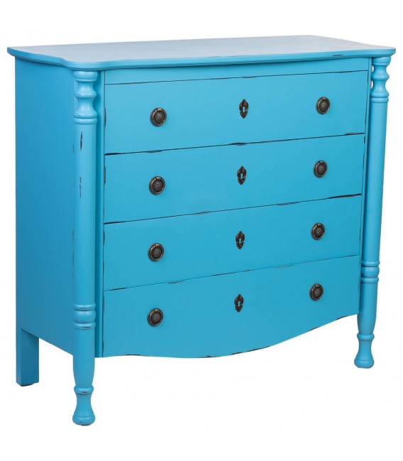 Cómoda clásica chic azul vintage con 4 cajones y herrajes bronce. Mdmhogar