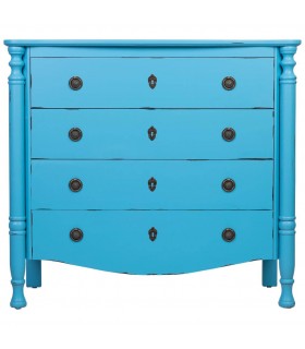 Cómoda clásica chic azul vintage con 4 cajones y herrajes bronce.