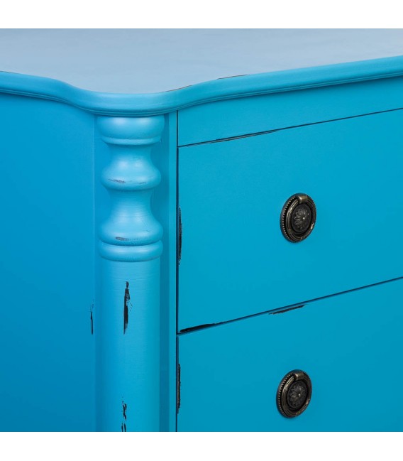 Cómoda clásica chic azul vintage con 4 cajones y herrajes bronce.4