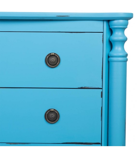Cómoda clásica chic azul vintage con 4 cajones y herrajes bronce.5