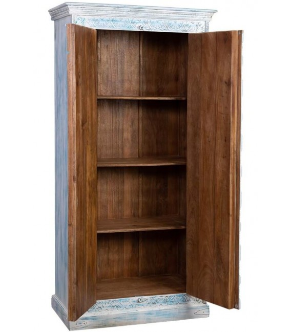 Armario alacena azul patinado de madera tallada con 2 puertas. 2