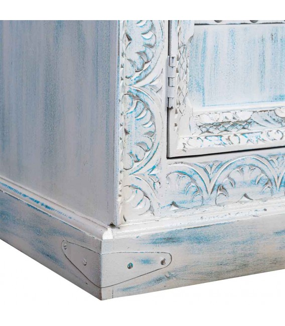 Armario alacena azul patinado de madera tallada con 2 puertas. 5