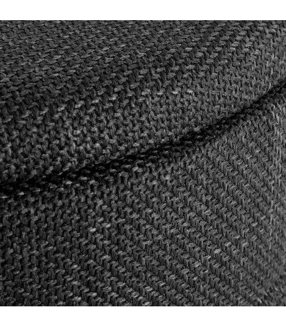 Puf redondo gris con almacenaje y base de madera natural.2