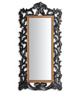 Espejo vestidor grande vertical con marco calado negro y oro clásico. Mdmhogar