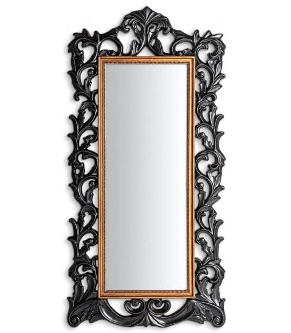 Espejo vestidor grande vertical con marco calado negro y oro clásico. Mdmhogar