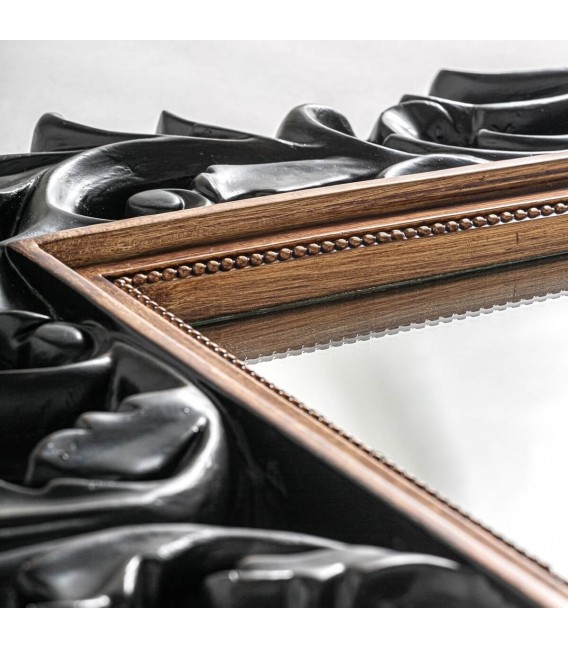 Espejo vestidor grande vertical con marco calado negro y oro clásico.1