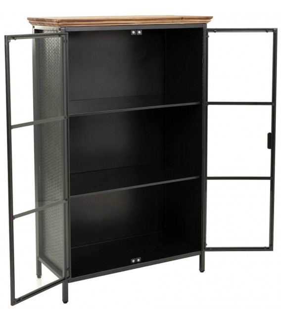 Vitrina mediana industrial de cristal metal negro y madera reciclada.1