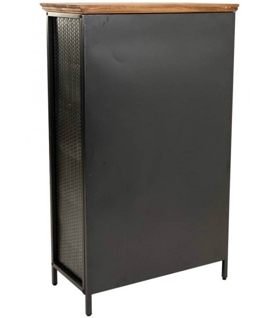 Vitrina mediana industrial de cristal metal negro y madera reciclada.3