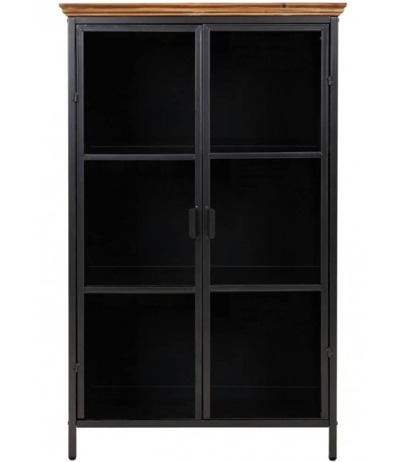 Vitrina mediana industrial de cristal metal negro y madera reciclada.2