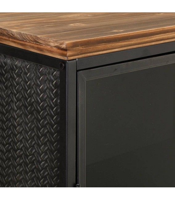 Vitrina mediana industrial de cristal metal negro y madera reciclada.4