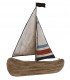 Figura decorativa de velero madera natural y metal vintage tricolor. Mdmhogar