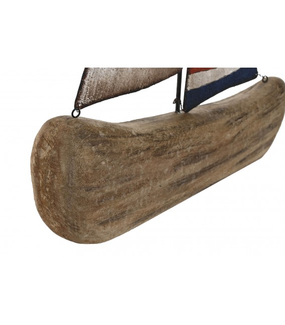 Figura decorativa de velero madera natural y metal vintage tricolor.1