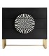 Cómoda art decó negra con tirador de hueso blanco y patas doradas.