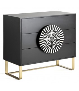 Cómoda art decó negra con tirador de hueso blanco y patas doradas. Mdmhogar