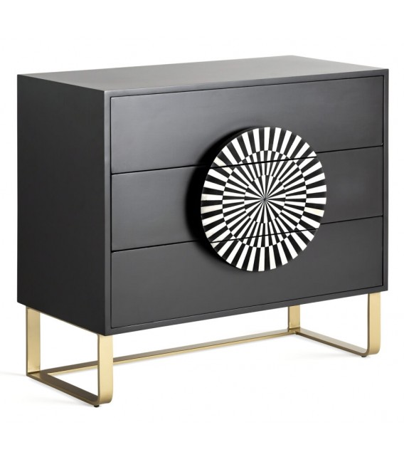 Cómoda art decó negra con tirador de hueso blanco y patas doradas. Mdmhogar