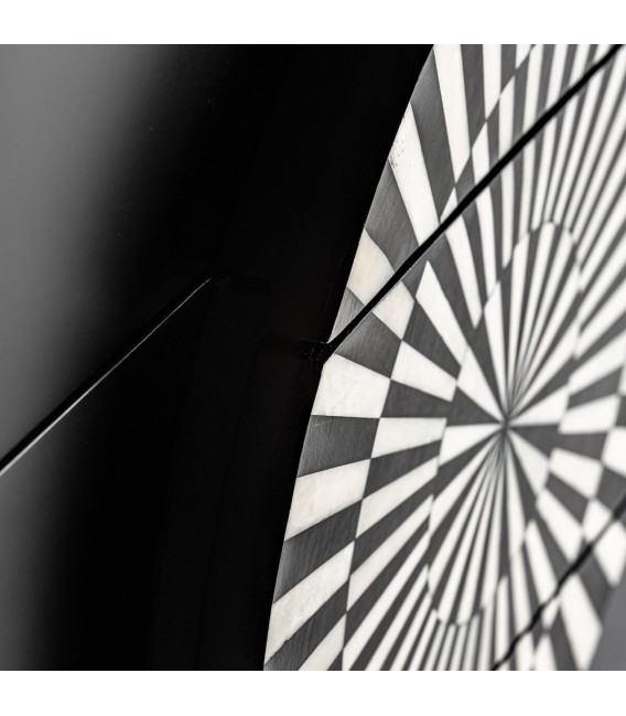 Cómoda art decó negra con tirador de hueso blanco y patas doradas. 3