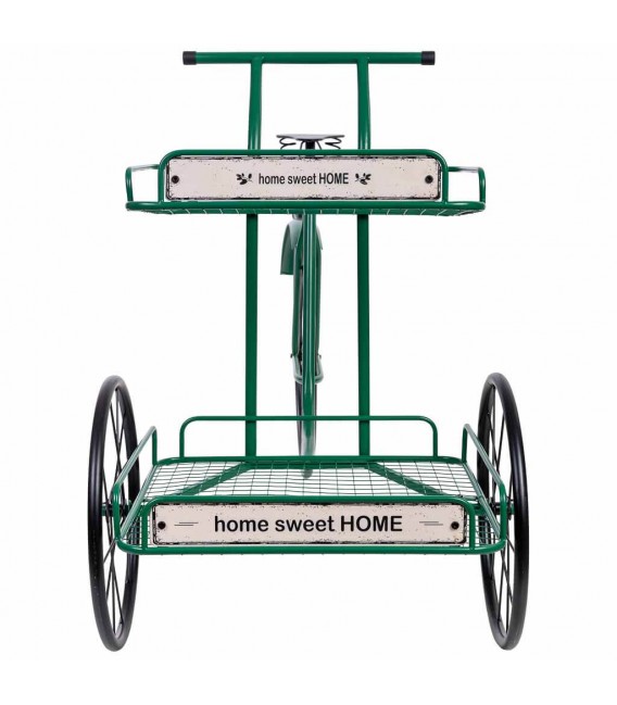 Carro expositor decorativo metal verde y negro, estilo vintage.3