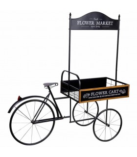 Carro expositor decorativo grande metal negro y madera estilo vintage. Mdmhogar