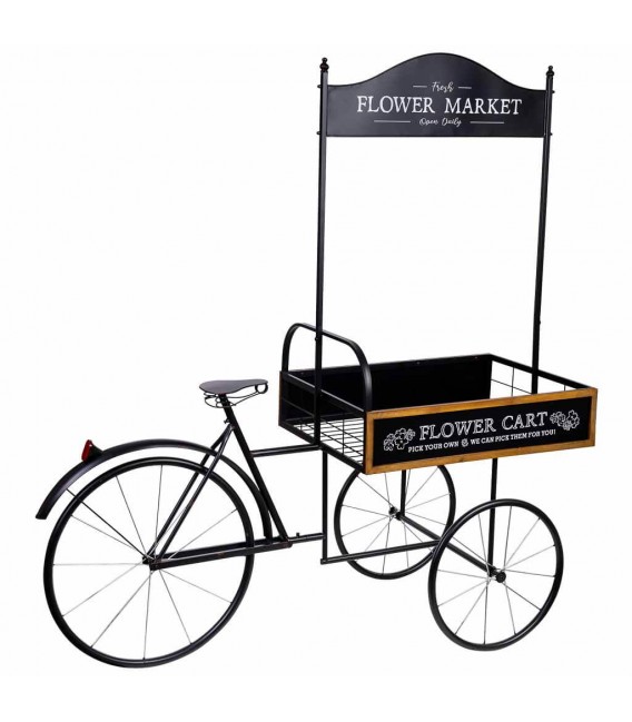 Carro expositor decorativo grande metal negro y madera estilo vintage. Mdmhogar
