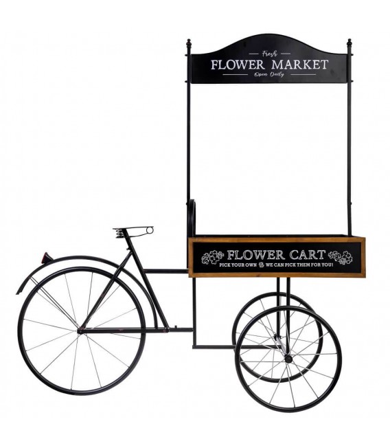 Carro expositor decorativo grande metal negro y madera estilo vintage.