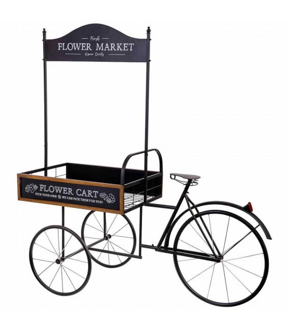 Carro expositor decorativo grande metal negro y madera estilo vintage.1