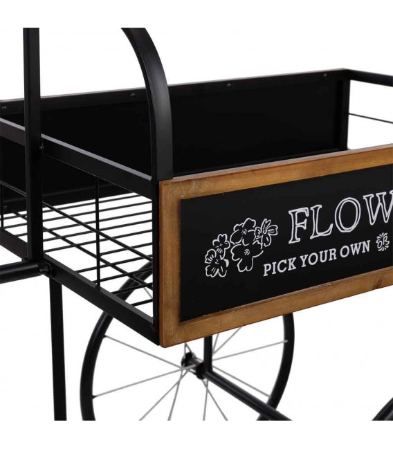 Carro expositor decorativo grande metal negro y madera estilo vintage.4