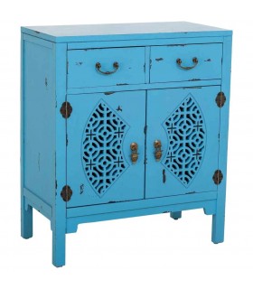 Taquillón oriental azul puertas caladas y cajones, estilo artesanal. Mdmhogar
