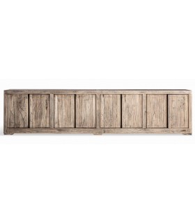 Mueble de TV XXL en madera maciza reciclada, estilo rústico natural.