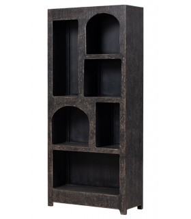 Estantería ibicenca de madera negra decapada, diseño artesanal único. Mdmhogar