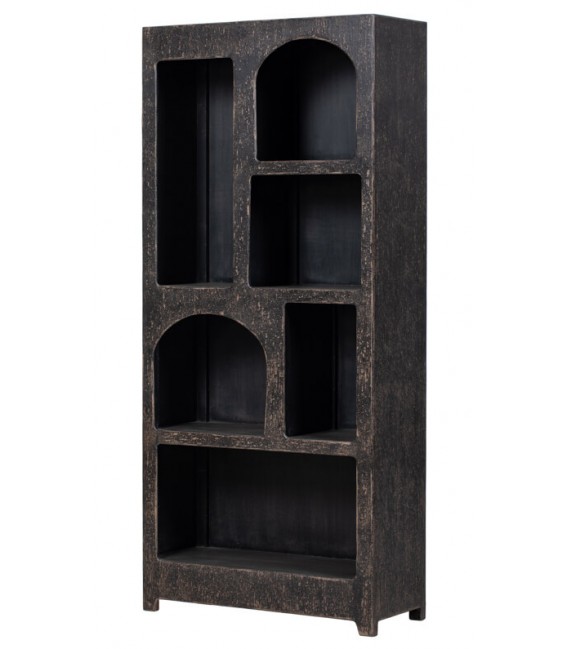 Estantería ibicenca de madera negra decapada, diseño artesanal único. Mdmhogar