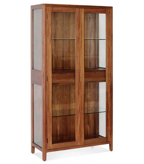 Vitrina colonial de caoba con cristal. Diseño artesanal y elegante.