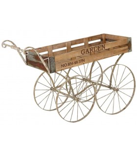 Carro expositor vintage grande en metal crema y madera natural.