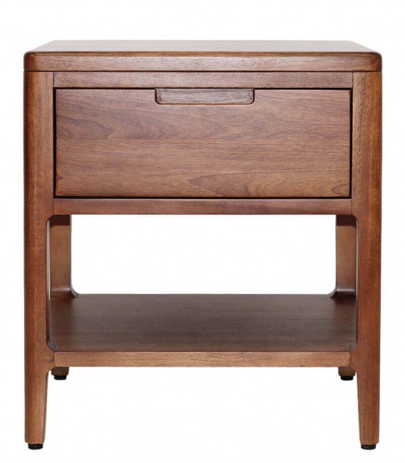 Mesita de noche colonial de madera maciza con cajón y repisa.1