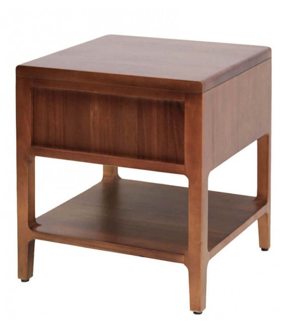 Mesita de noche colonial de madera maciza con cajón y repisa.3