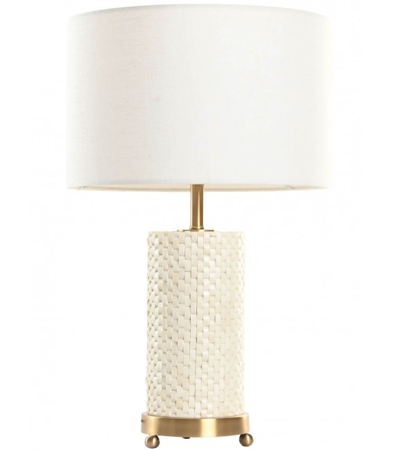 Lámpara clásica con base de hueso taraceado y latón dorado.