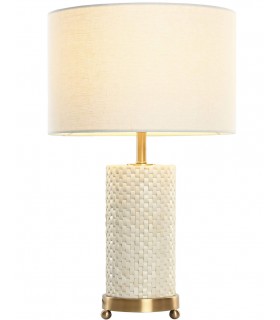 Lámpara clásica con base de hueso taraceado y latón dorado. Mdmhogar