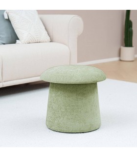 Puf redondo verde con almacenaje y diseño champiñón original. Mdmhogar