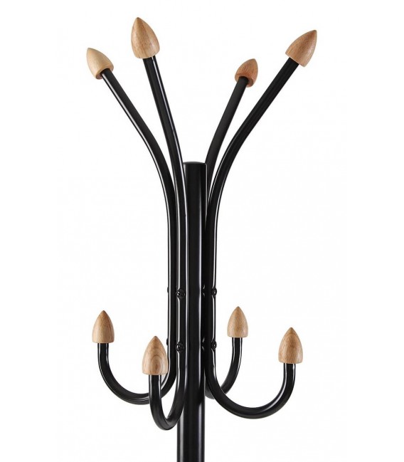 Perchero de pie negro con madera y 10 colgadores chic.