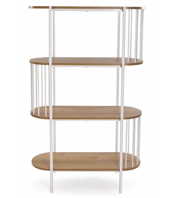 Estantería contemporánea 4 baldas en MDF roble y hierro blanco.1