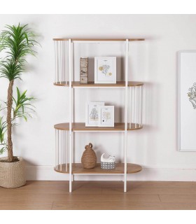 Estantería contemporánea 4 baldas en MDF roble y hierro blanco. Mdmhogar