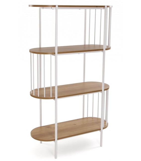 Estantería contemporánea 4 baldas en MDF roble y hierro blanco.