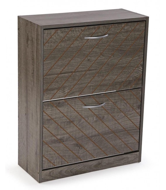 Zapatero bajo 2 puertas, 3 compartimentos, en nogal y metal. Mdmhogar