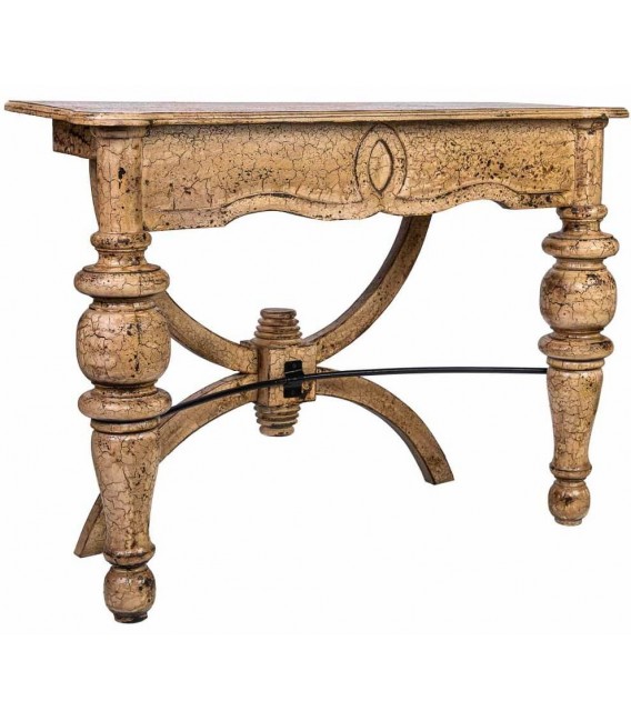 Consola clásica de entrada en madera craquelada beige patinada. Mdmhogar